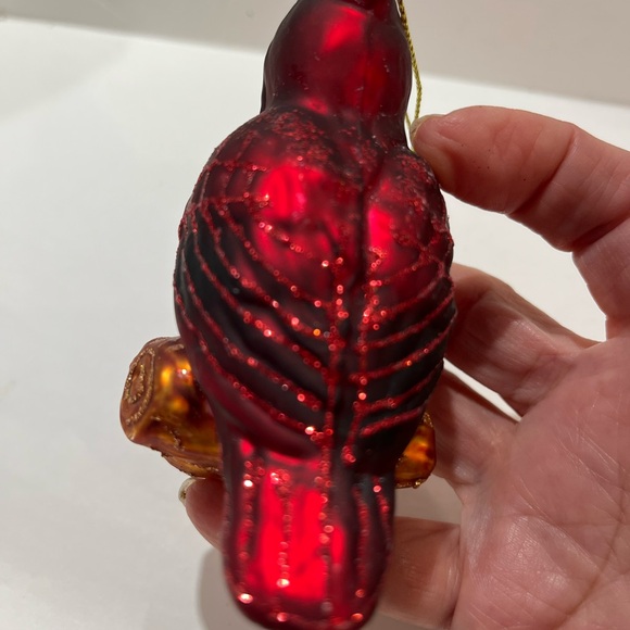 Old World Christmas Red Bird on branch ornament size 3.5” Shimmery - Picture 5 of 7